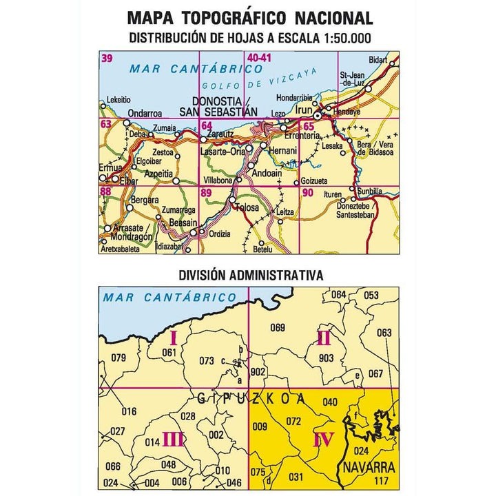 Carte topographique de l'Espagne - Andoain, n° 0064.4 | CNIG - 1/25 000 carte pliée CNIG 