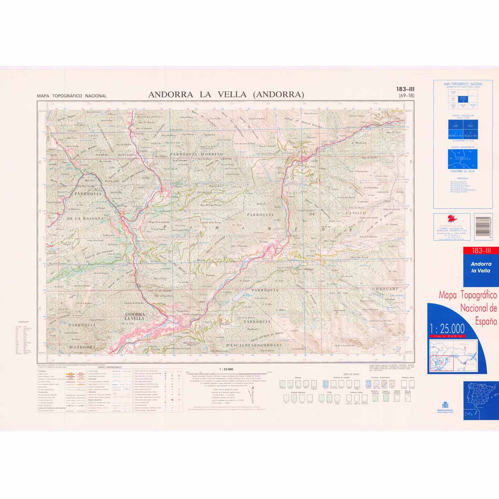 Carte topographique de l'Espagne - Andorra la Vella, n° 0183.3 | CNIG - 1/25 000 carte pliée CNIG 