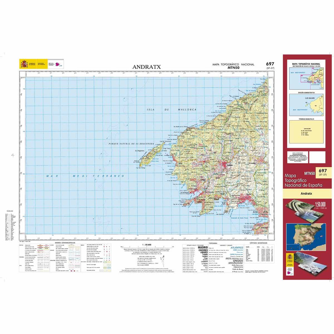 Carte topographique de l'Espagne - Andratx (Mallorca), n° 0697 | CNIG - 1/50 000 carte pliée CNIG 