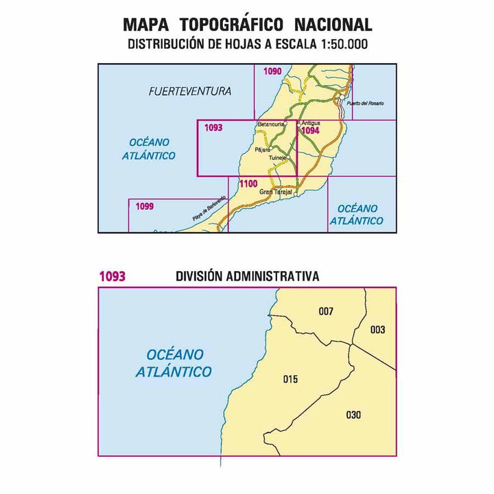 Carte topographique de l'Espagne - Antigua (Fuerteventura), n° 1093 | CNIG - 1/50 000 carte pliée CNIG 