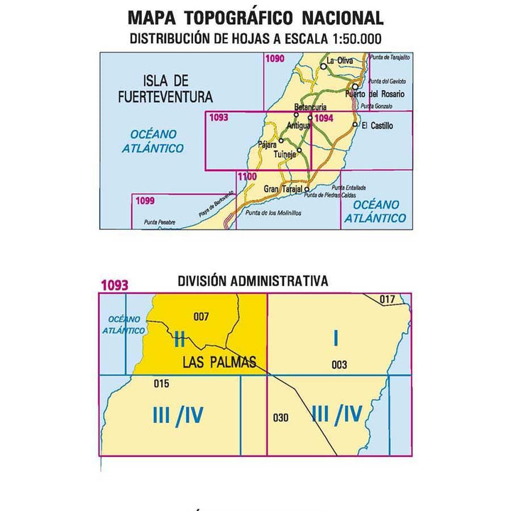 Carte topographique de l'Espagne - Antigua (Fuerteventura), n° 1093.2 | CNIG - 1/25 000 carte pliée CNIG 