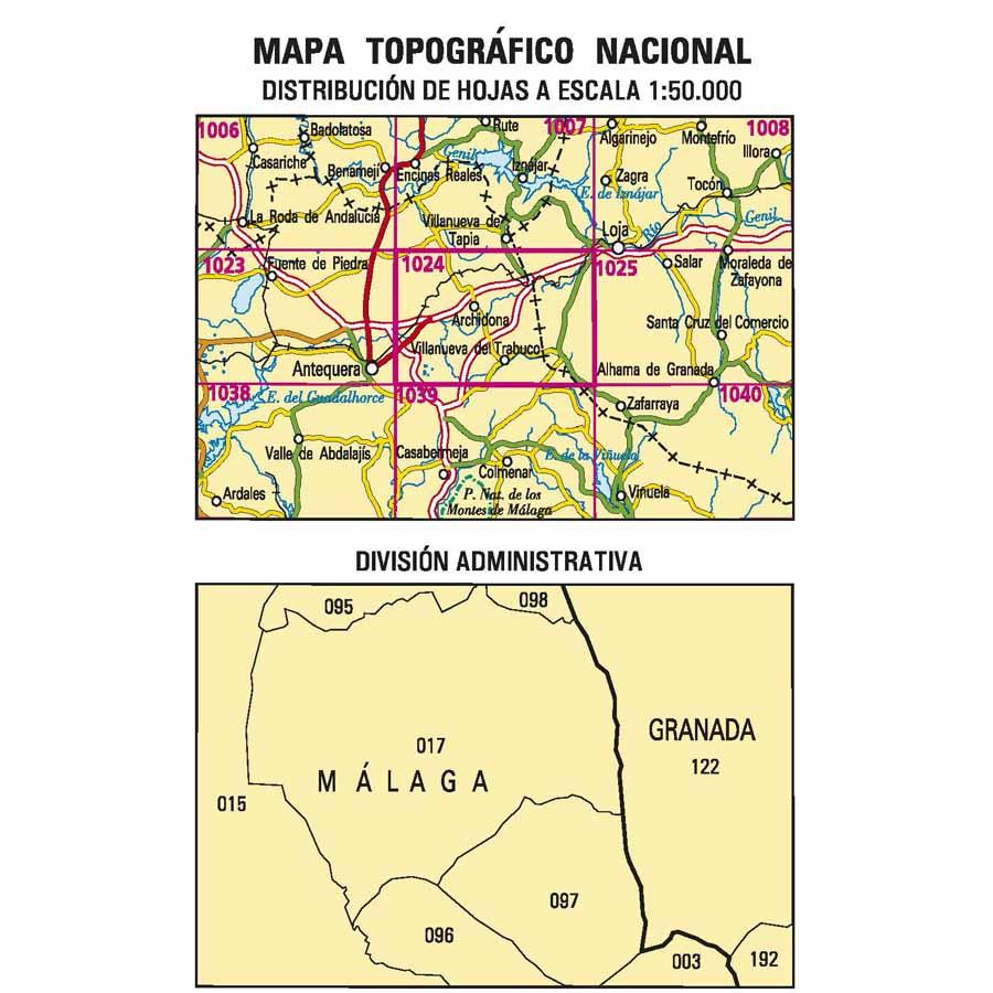 Carte topographique de l'Espagne - Archidona, n° 1024 | CNIG - 1/50 000 carte pliée CNIG 