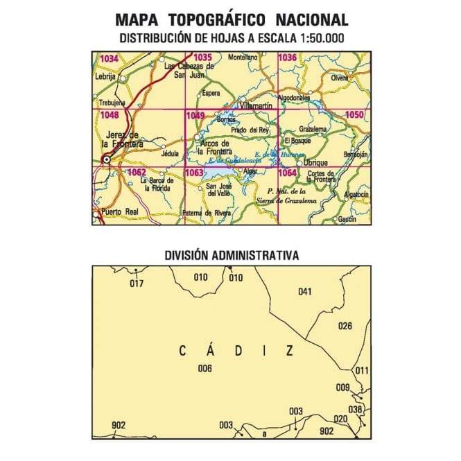 Carte topographique de l'Espagne - Arcos de la Frontera, n° 1049 | CNIG - 1/50 000 carte pliée CNIG 