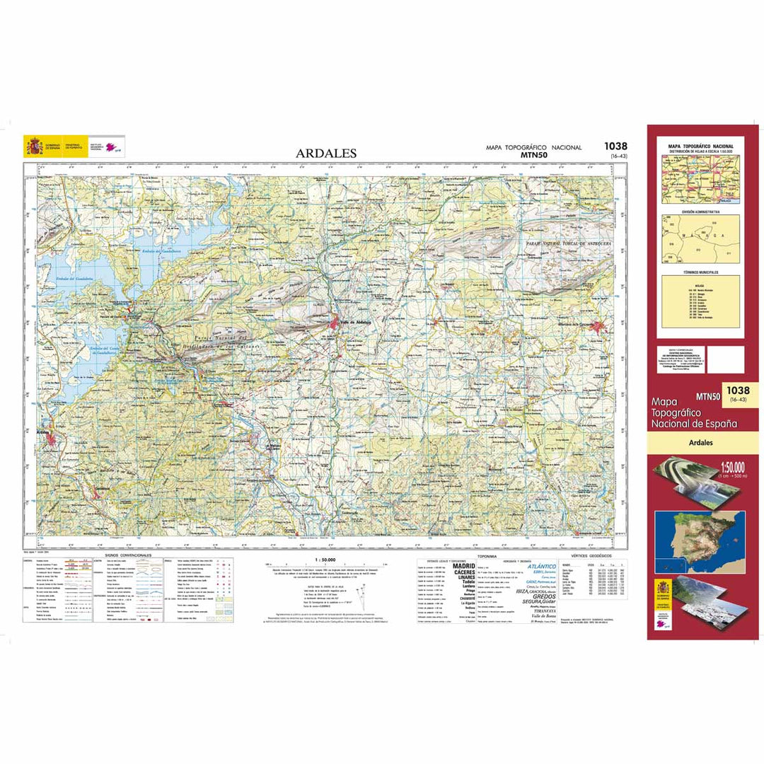 Carte topographique de l'Espagne - Ardales, n° 1038 | CNIG - 1/50 000 carte pliée CNIG 