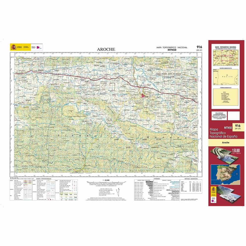 Carte topographique de l'Espagne - Aroche, n° 0916 | CNIG - 1/50 000 carte pliée CNIG 