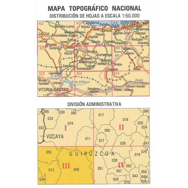 Carte topographique de l'Espagne - Arrasate/Mondragón, n° 0088.3 | CNIG - 1/25 000 carte pliée CNIG 