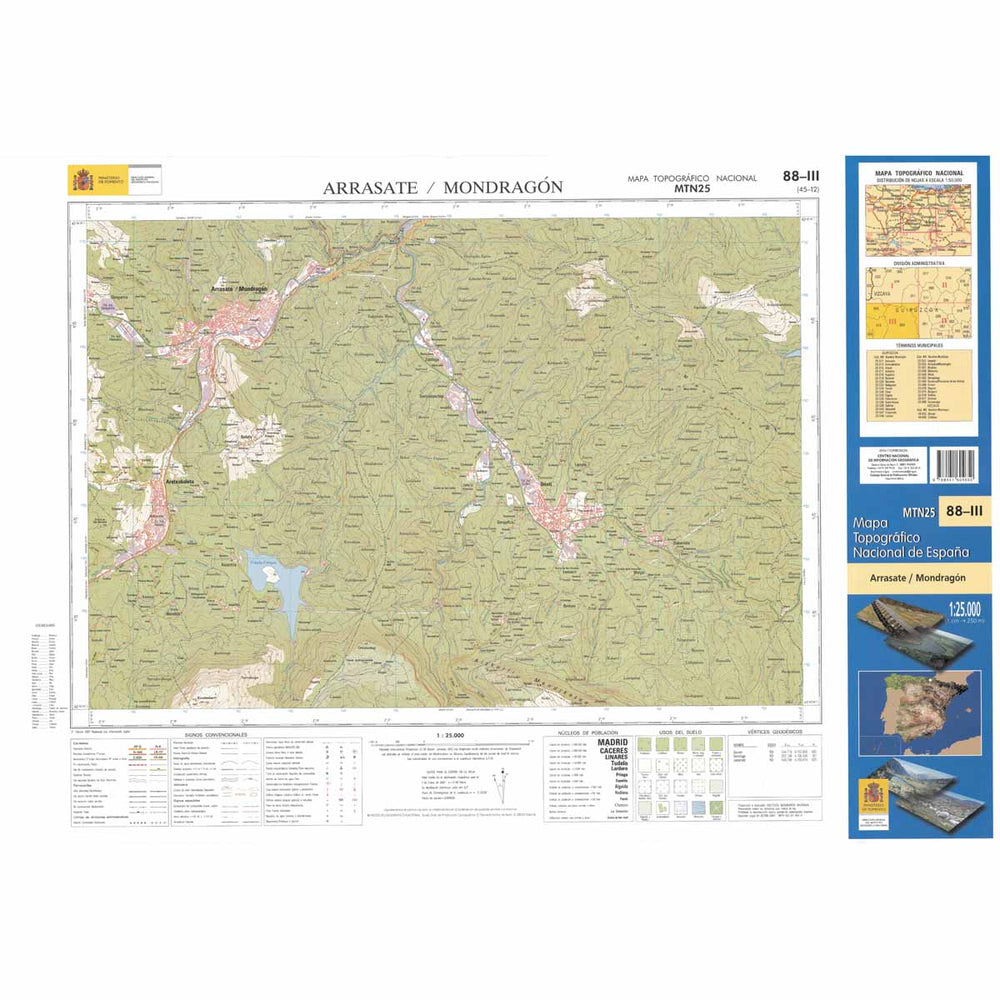 Carte topographique de l'Espagne - Arrasate/Mondragón, n° 0088.3 | CNIG - 1/25 000 carte pliée CNIG 