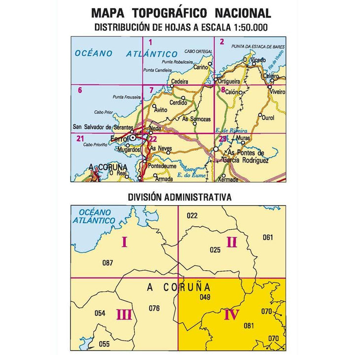 Carte topographique de l'Espagne - As Somozas, n° 0007.4 | CNIG - 1/25 000 carte pliée CNIG 