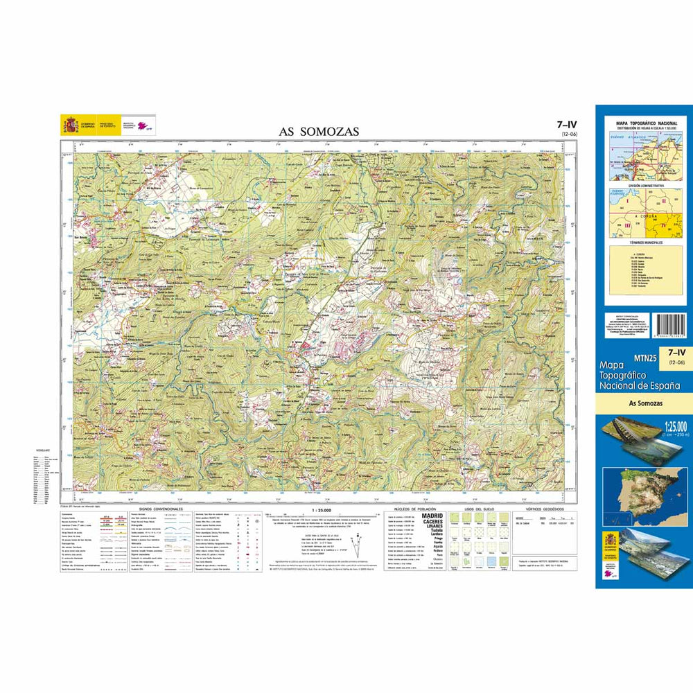 Carte topographique de l'Espagne - As Somozas, n° 0007.4 | CNIG - 1/25 000 carte pliée CNIG 