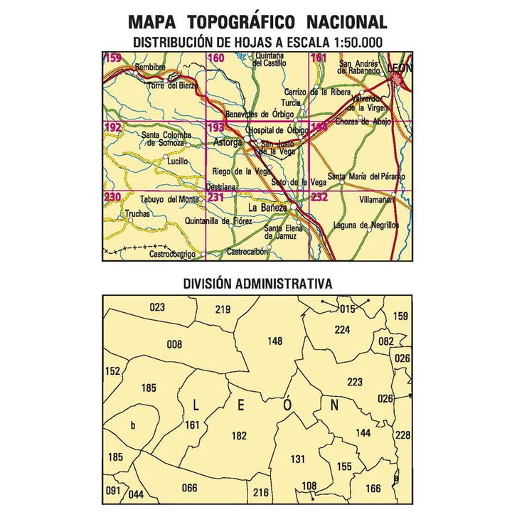 Carte topographique de l'Espagne - Astorga, n° 0193 | CNIG - 1/50 000 carte pliée CNIG 