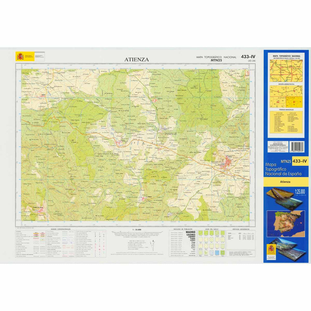 Carte topographique de l'Espagne - Atienza, n° 0433.4 | CNIG - 1/25 000 carte pliée CNIG 