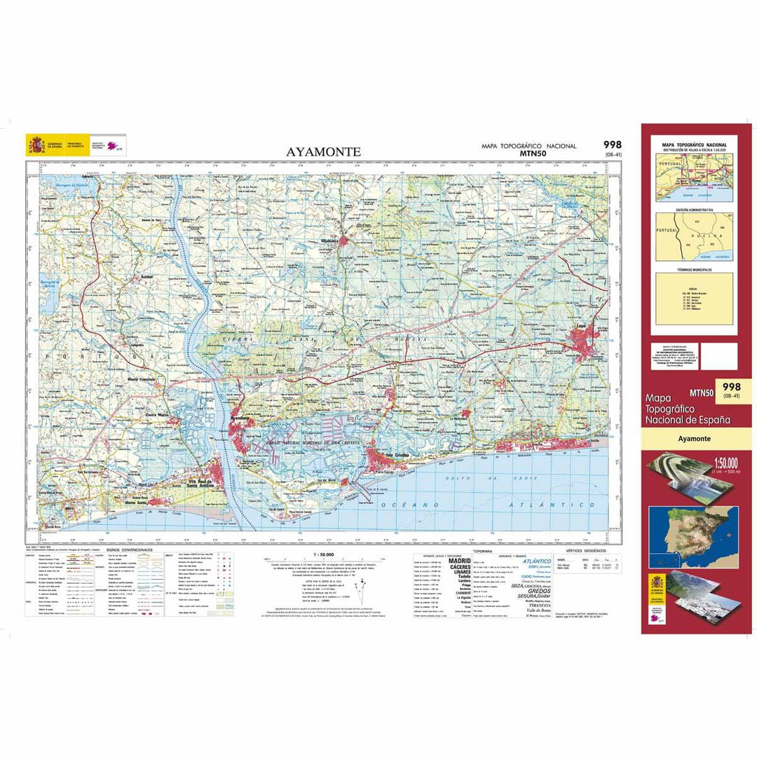 Carte topographique de l'Espagne - Ayamonte, n° 0998 | CNIG - 1/50 000 carte pliée CNIG 