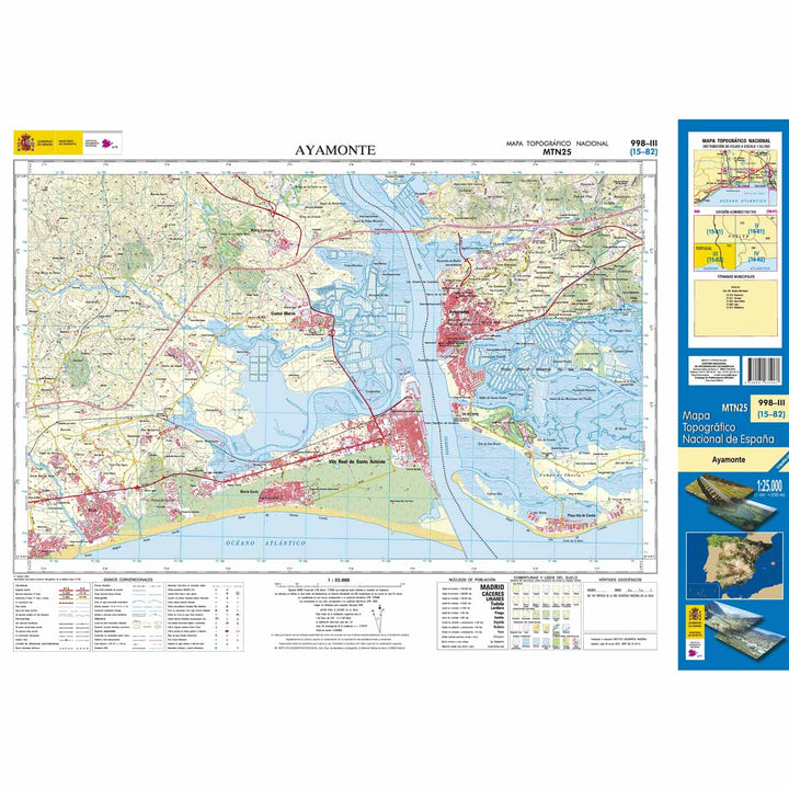 Carte topographique de l'Espagne - Ayamonte, n° 0998.3 | CNIG - 1/25 000 carte pliée CNIG 