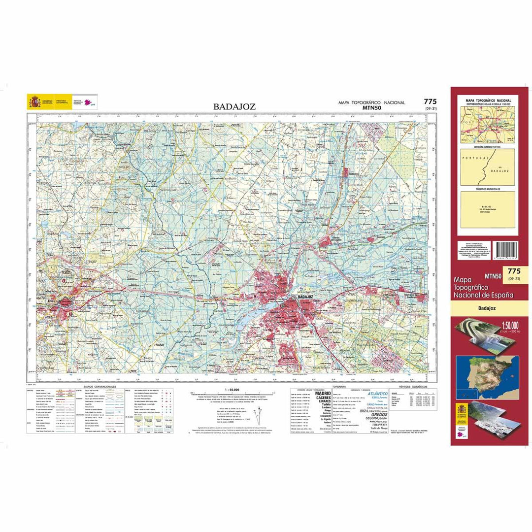 Carte topographique de l'Espagne - Badajoz, n° 0775 | CNIG - 1/50 000 carte pliée CNIG 