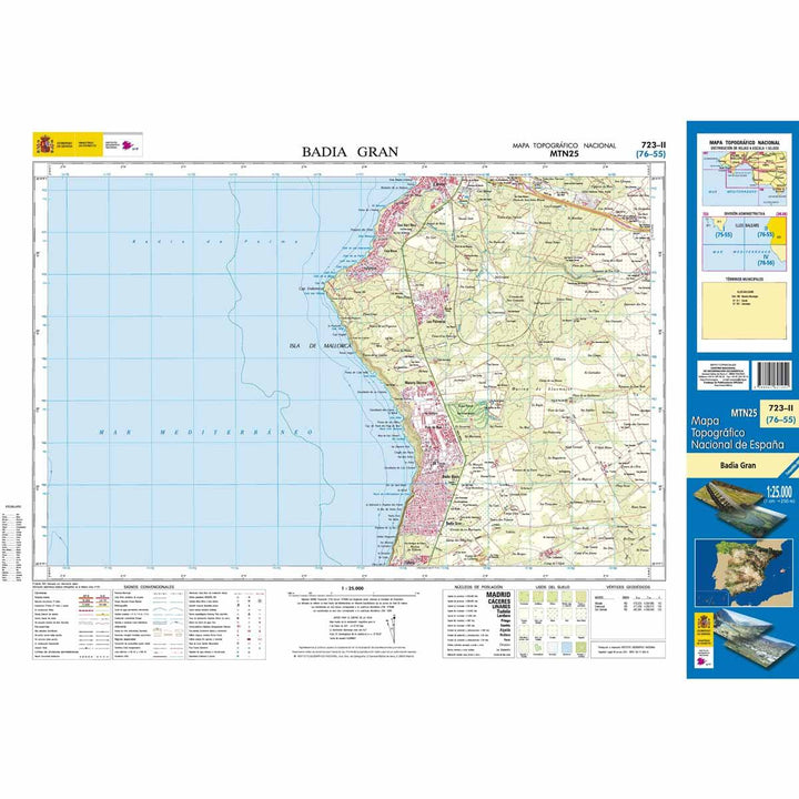 Carte topographique de l'Espagne - Badia Gran (Mallorca), n° 0723.2 | CNIG - 1/25 000 carte pliée CNIG 
