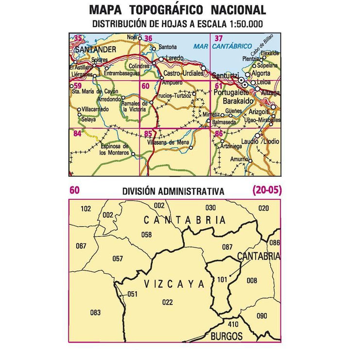 Carte topographique de l'Espagne - Balmaseda, n° 0060 | CNIG - 1/50 000 carte pliée CNIG 