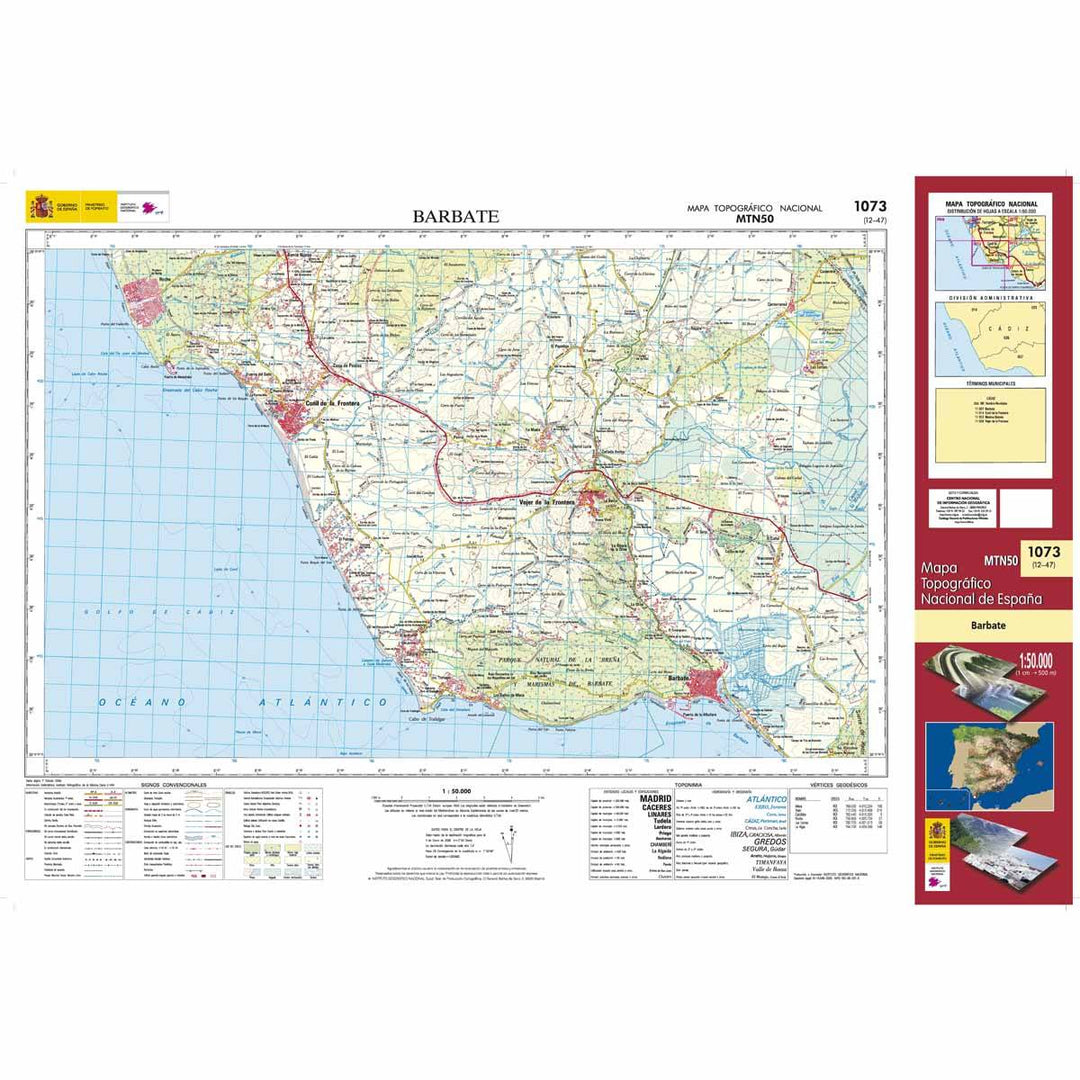 Carte topographique de l'Espagne - Barbate, n° 1073 | CNIG - 1/50 000 carte pliée CNIG 