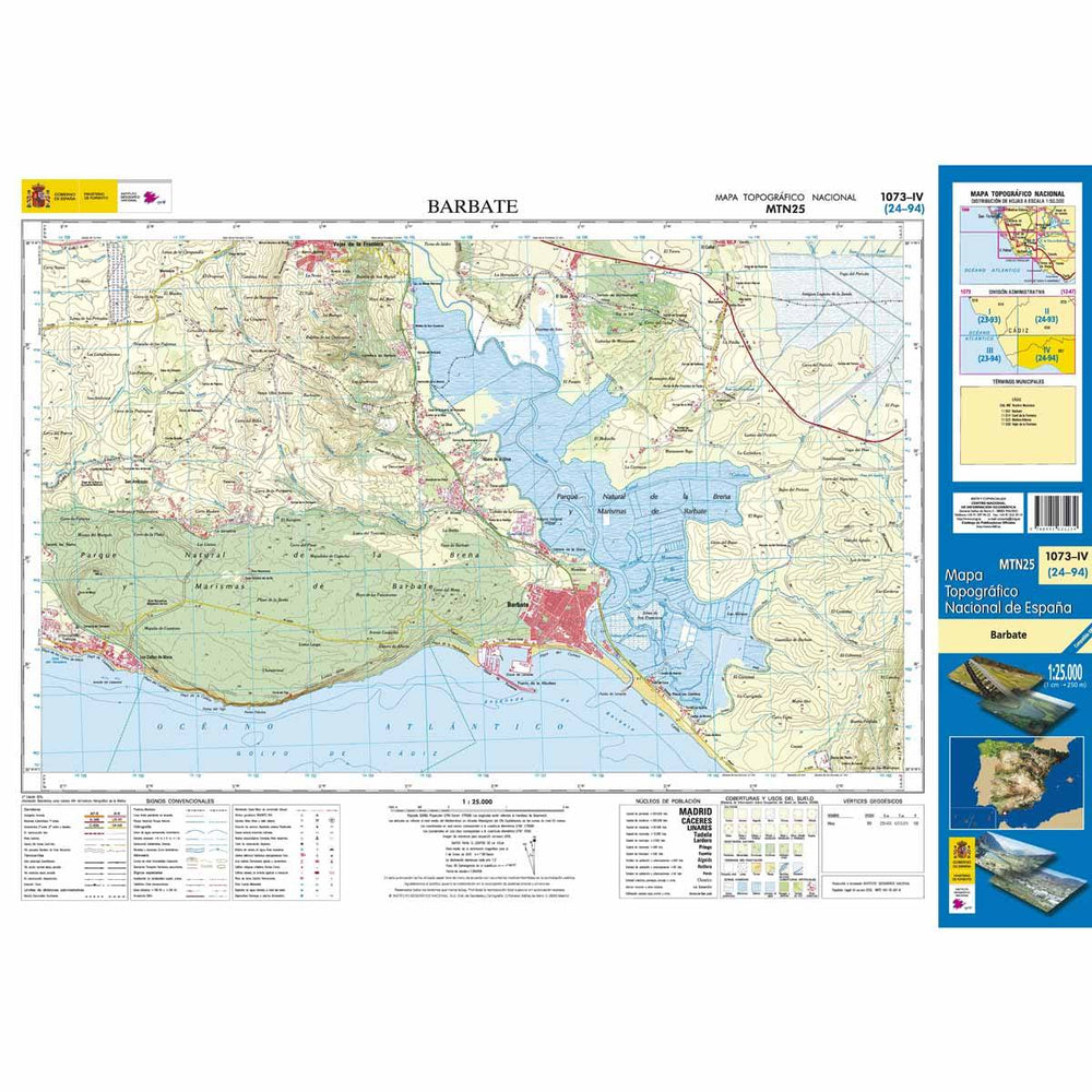 Carte topographique de l'Espagne - Barbate, n° 1073.4 | CNIG - 1/25 000 carte pliée CNIG 
