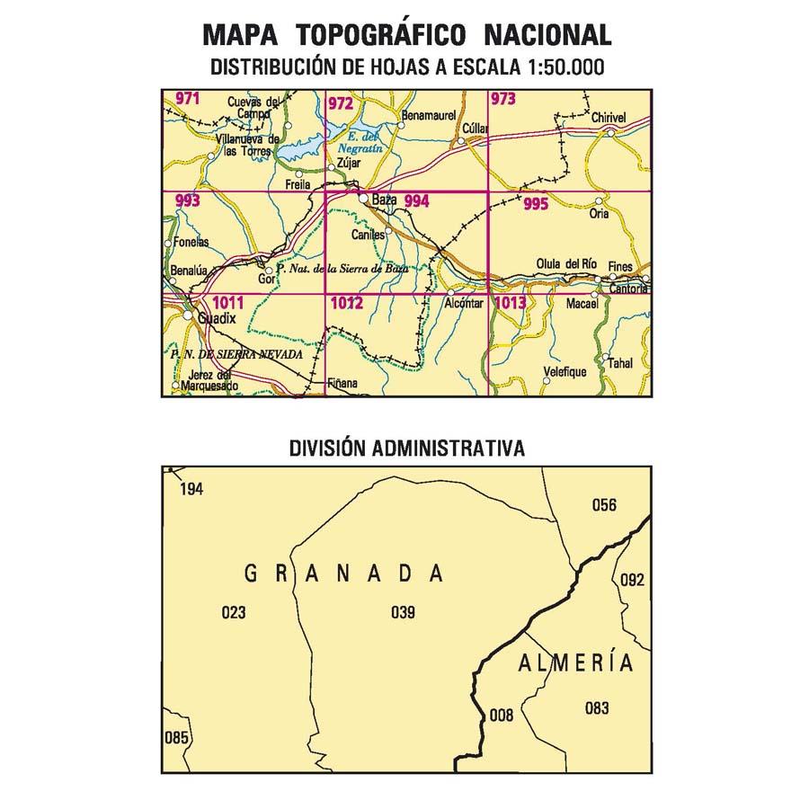 Carte topographique de l'Espagne - Baza, n° 0994 | CNIG - 1/50 000 carte pliée CNIG 