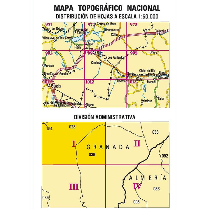 Carte topographique de l'Espagne - Baza, n° 0994.1 | CNIG - 1/25 000 carte pliée CNIG 