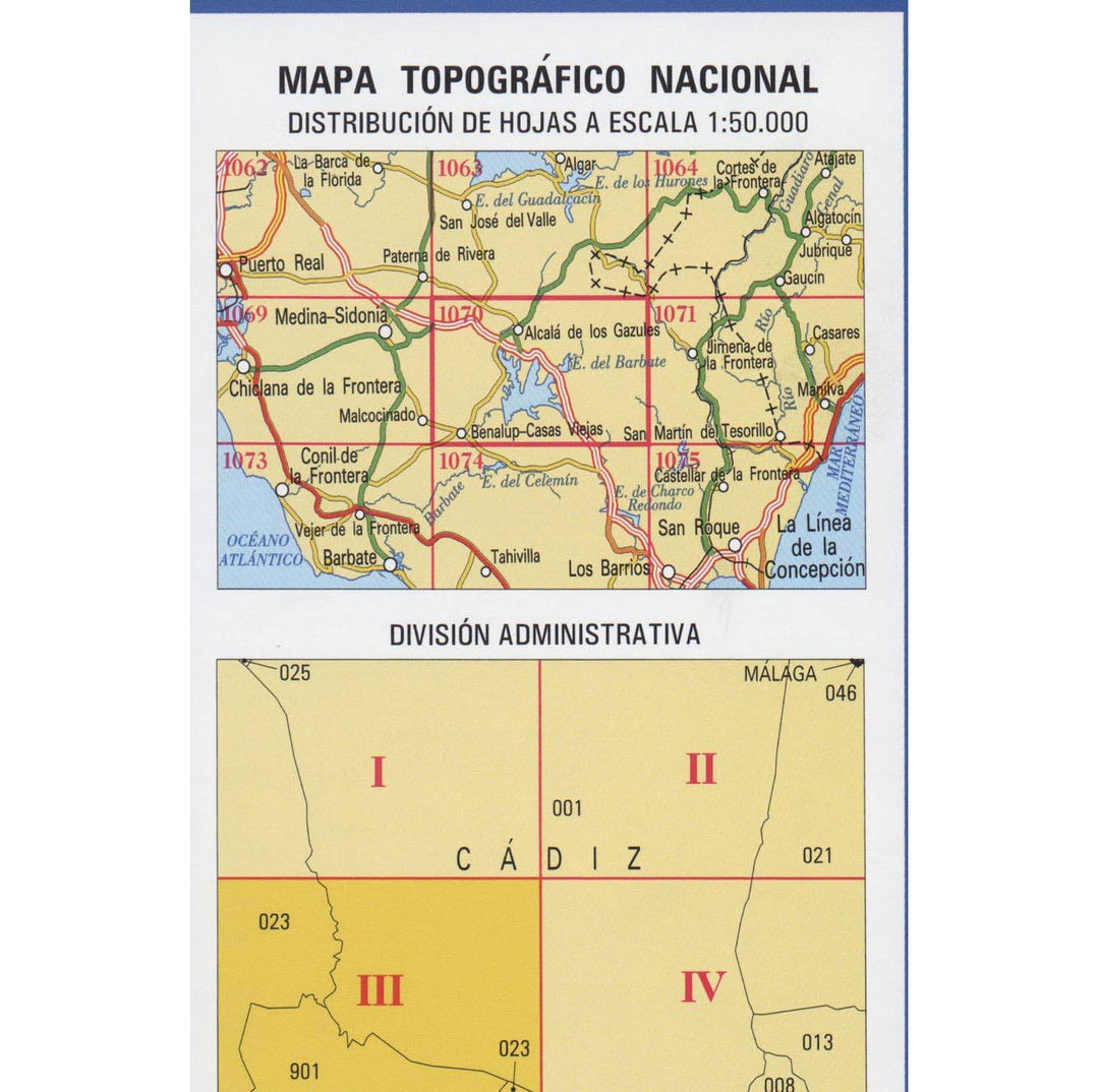 Carte topographique de l'Espagne - Benalup-Casas Viejas, n° 1070.3 | CNIG - 1/25 000 carte pliée CNIG 