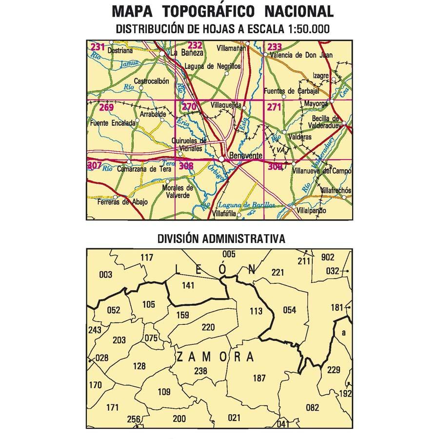 Carte topographique de l'Espagne - Benavente, n° 0270 | CNIG - 1/50 000 carte pliée CNIG 