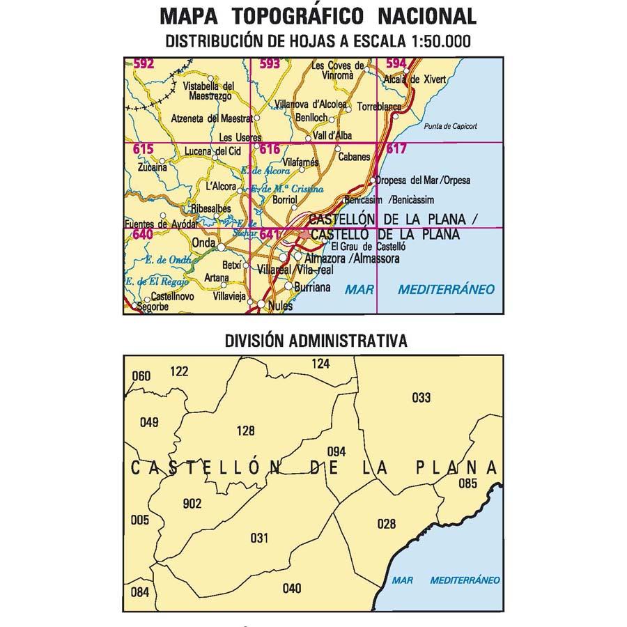 Carte topographique de l'Espagne - Benicasim/Benicàssim, n° 0616 | CNIG - 1/50 000 carte pliée CNIG 