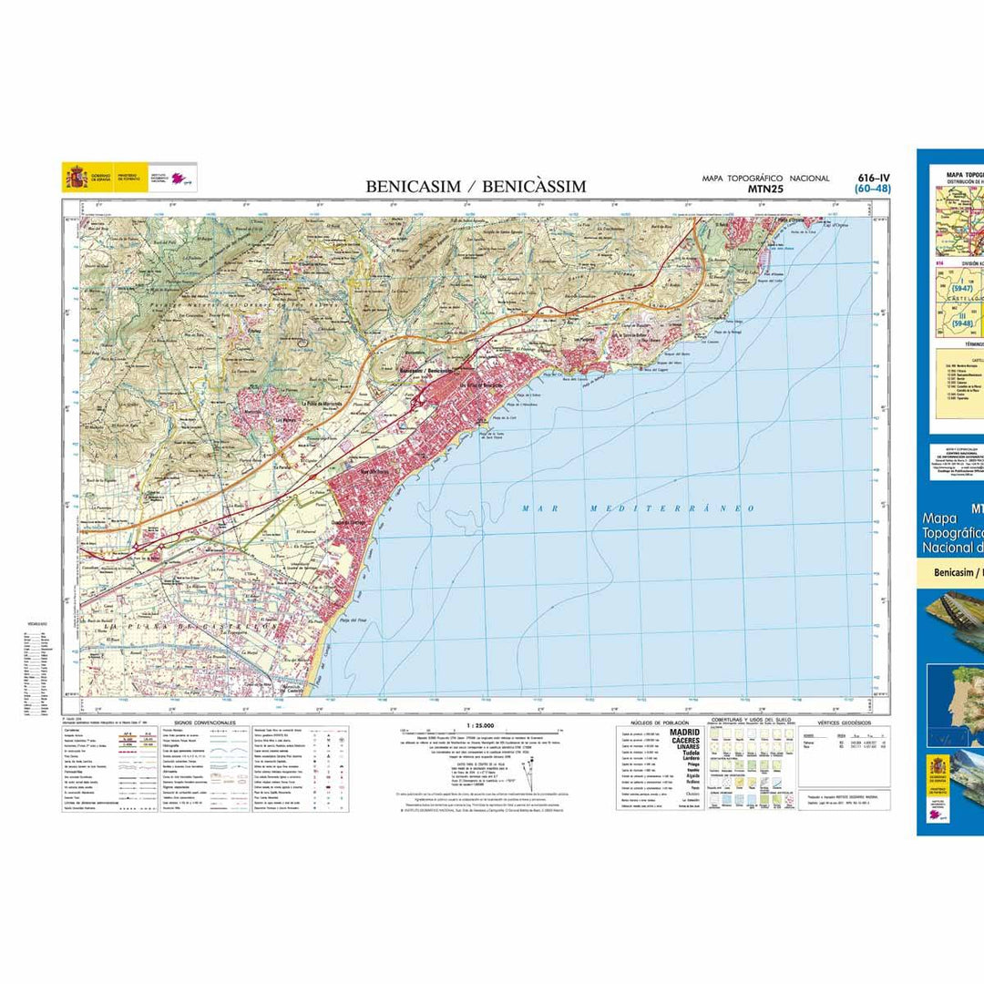 Carte topographique de l'Espagne - Benicasim/Benicàssim, n° 0616.4 | CNIG - 1/25 000 carte pliée CNIG 