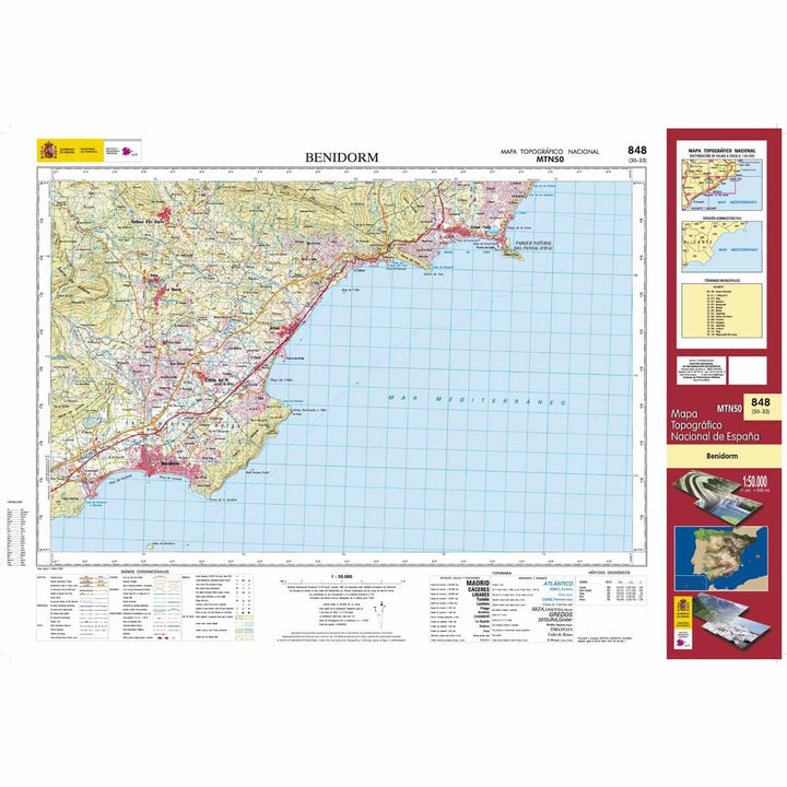Carte topographique de l'Espagne - Benidorm, n° 0848 | CNIG - 1/50 000 carte pliée CNIG 