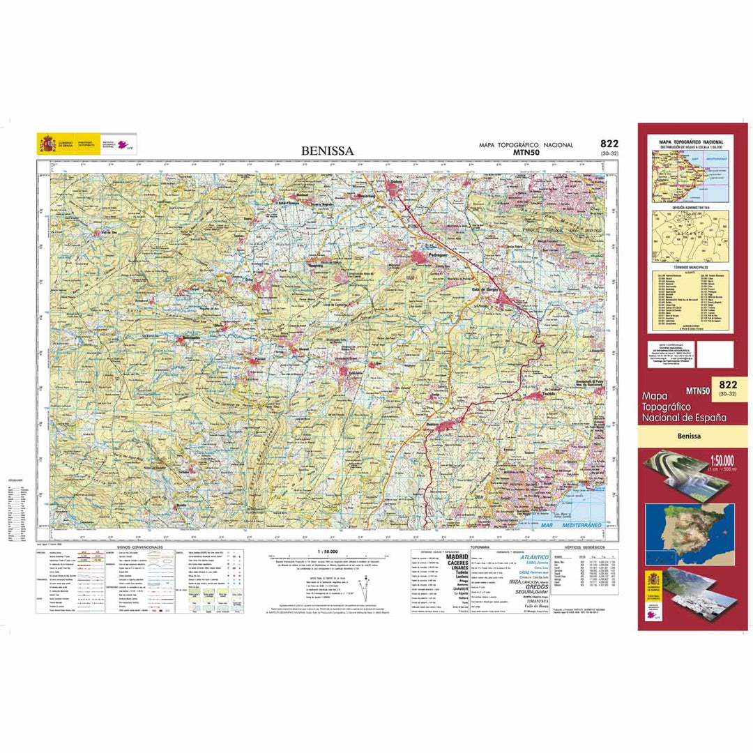 Carte topographique de l'Espagne - Benissa, n° 0822 | CNIG - 1/50 000 carte pliée CNIG 