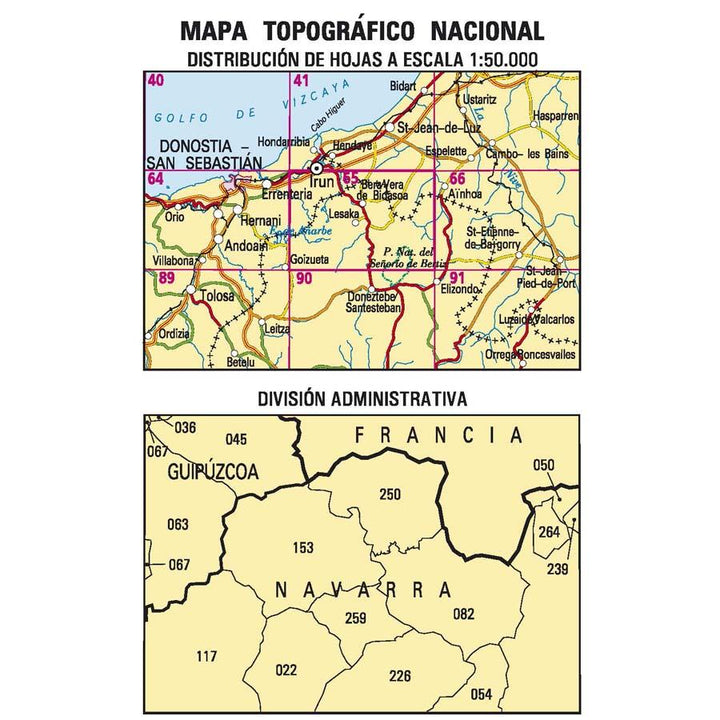 Carte topographique de l'Espagne - Bera/Vera de Bidasoa, n° 0065 | CNIG - 1/50 000 carte pliée CNIG 