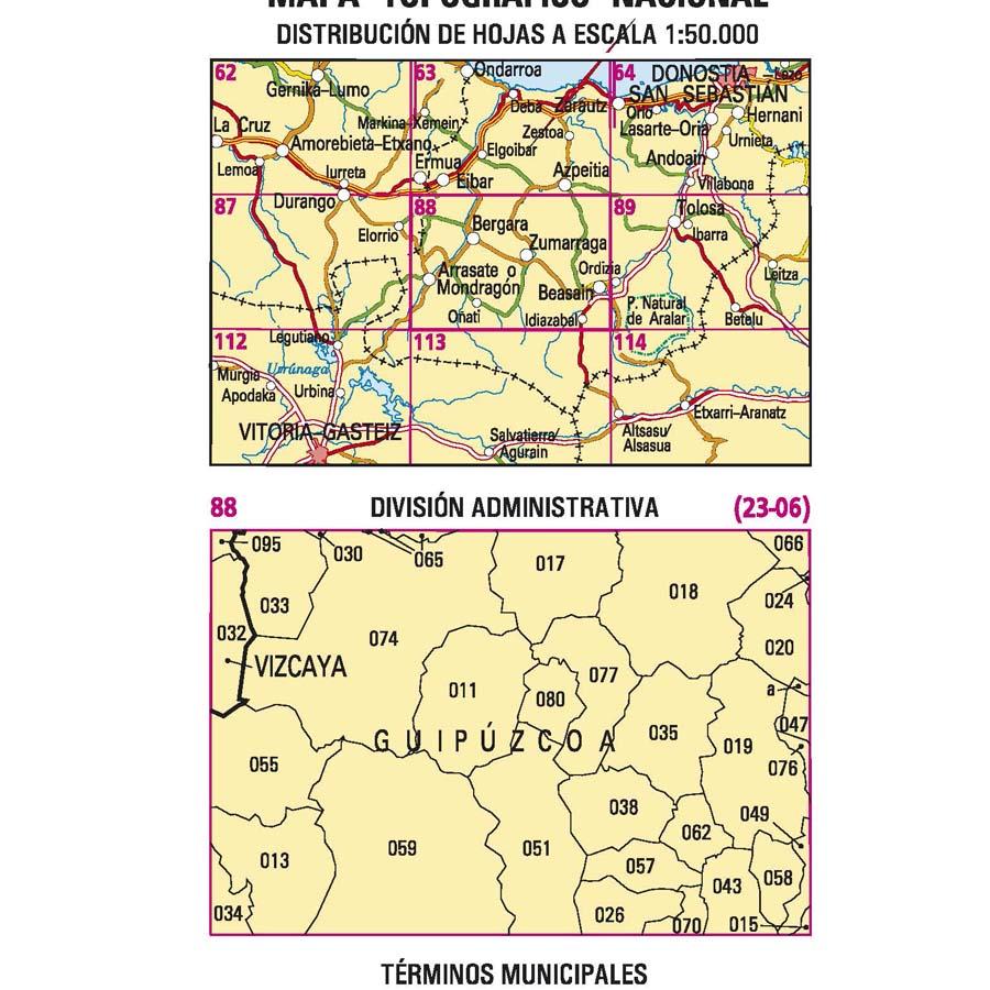 Carte topographique de l'Espagne - Bergara, n° 0088 | CNIG - 1/50 000 carte pliée CNIG 