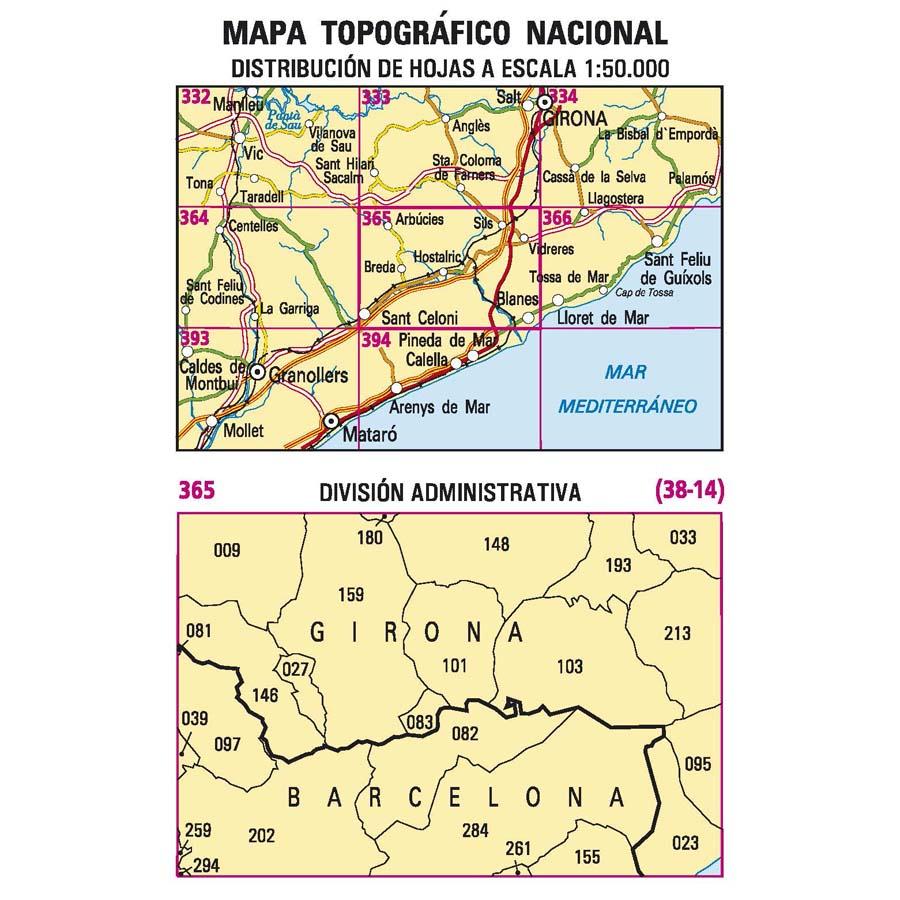 Carte topographique de l'Espagne - Blanes, n° 0365 | CNIG - 1/50 000 carte pliée CNIG 