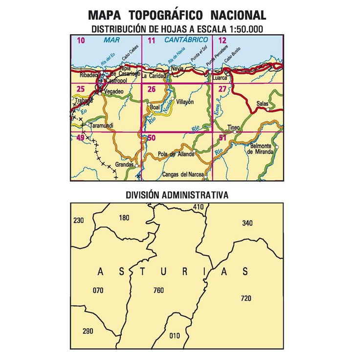 Carte topographique de l'Espagne - Boal, n° 0026 | CNIG - 1/50 000 carte pliée CNIG 