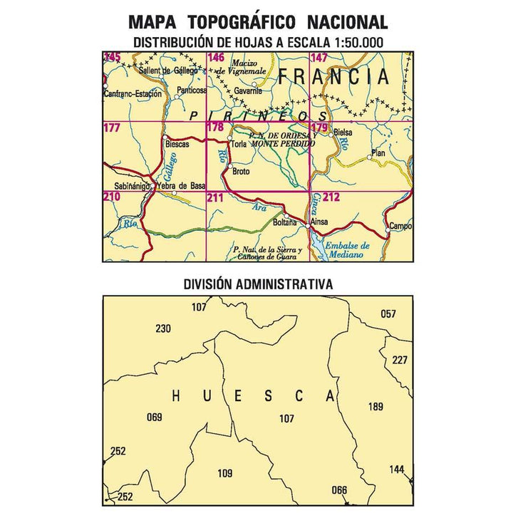 Carte topographique de l'Espagne - Broto, n° 0178 | CNIG - 1/50 000 carte pliée CNIG 