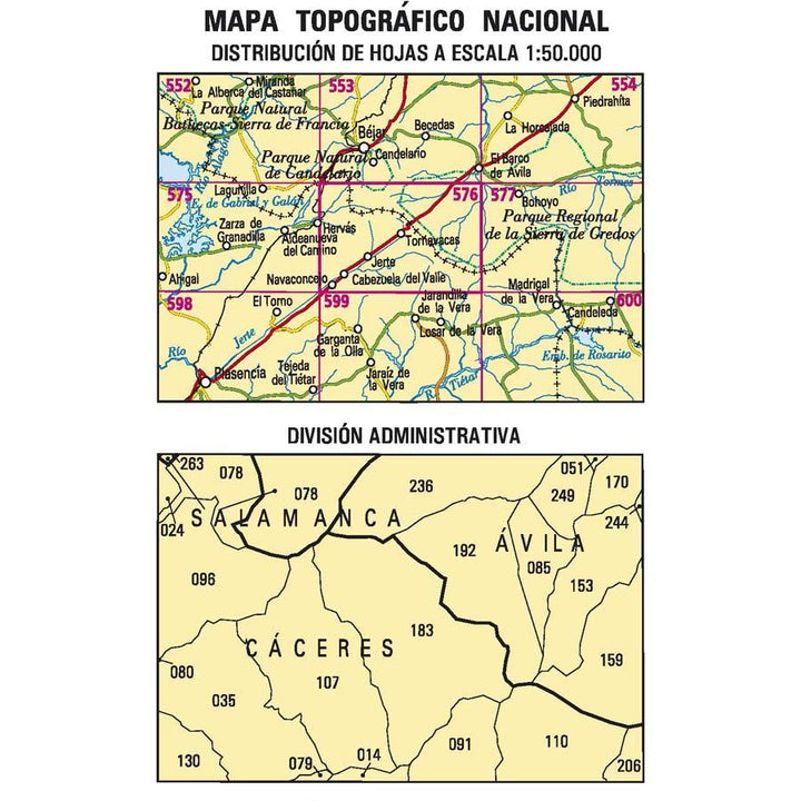 Carte topographique de l'Espagne - Cabezuela del Valle, n° 0576 | CNIG - 1/50 000 carte pliée CNIG 