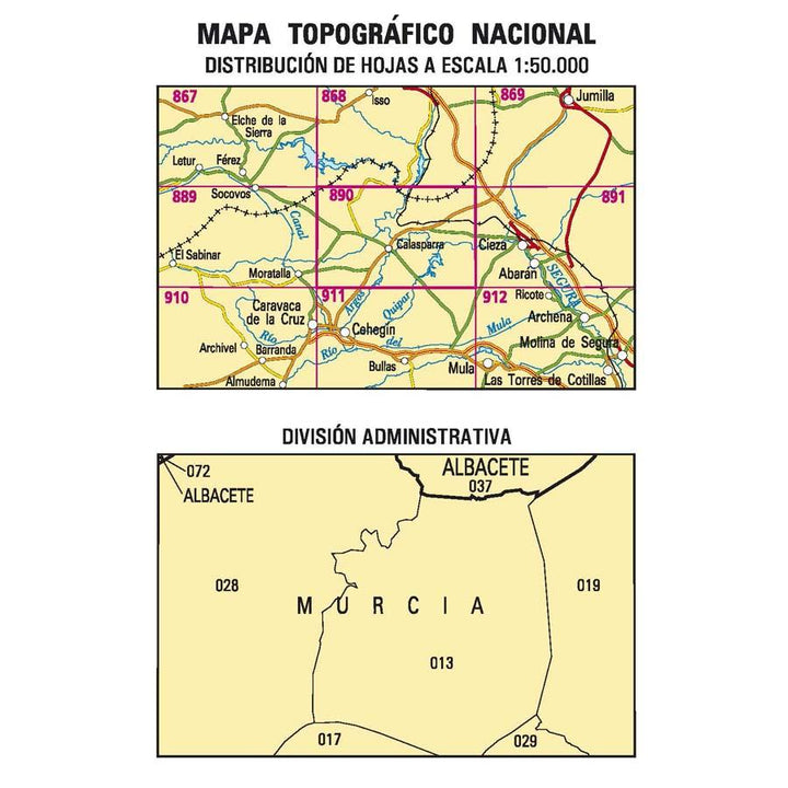 Carte topographique de l'Espagne - Calasparra, n° 0890 | CNIG - 1/50 000 carte pliée CNIG 