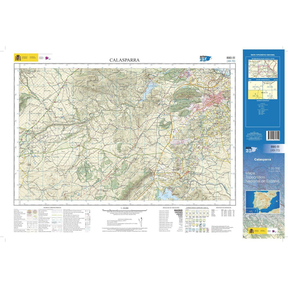 Carte topographique de l'Espagne - Calasparra, n° 0890.3 | CNIG - 1/25 000 carte pliée CNIG 