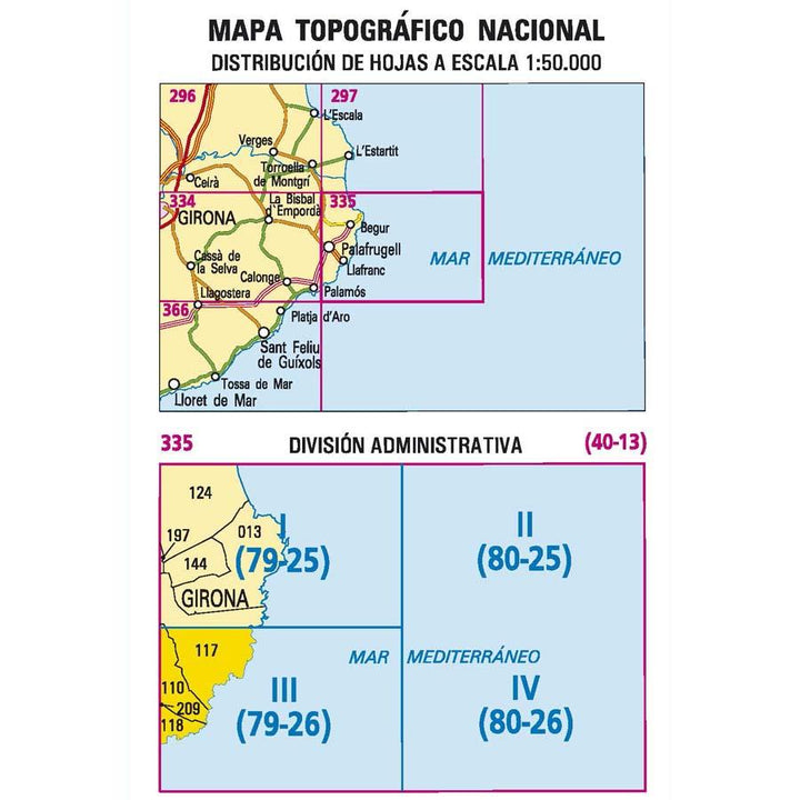 Carte topographique de l'Espagne - Calella de Palafrugell, n° 0335.3 | CNIG - 1/25 000 carte pliée CNIG 