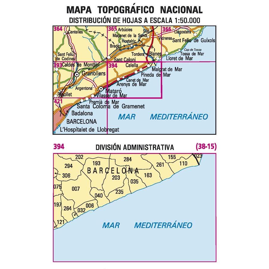 Carte topographique de l'Espagne - Calella, n° 0394 | CNIG - 1/50 000 carte pliée CNIG 