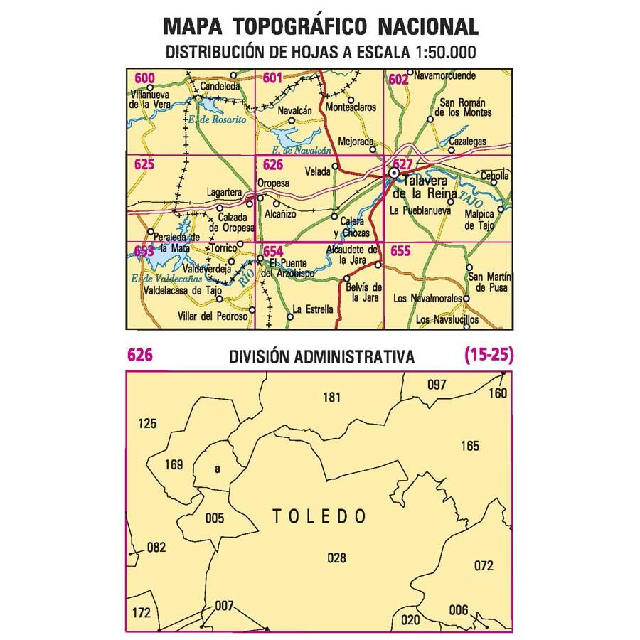 Carte topographique de l'Espagne - Calera y Chozas, n° 0626 | CNIG - 1/50 000 carte pliée CNIG 