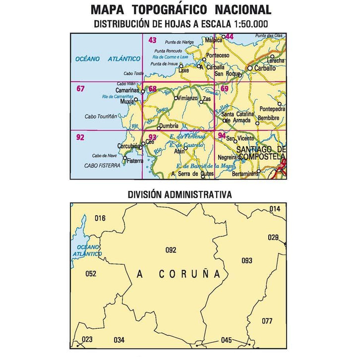 Carte topographique de l'Espagne - Camariñas, n° 0068 | CNIG - 1/50 000 carte pliée CNIG 
