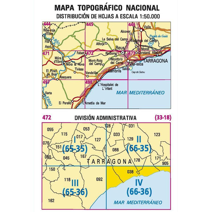 Carte topographique de l'Espagne - Cambrils, n° 0472.4 | CNIG - 1/25 000 carte pliée CNIG 