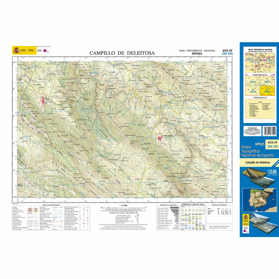 Carte topographique de l'Espagne - Campillo de Deleitosa, n° 0652.4 | CNIG - 1/25 000 carte pliée CNIG 