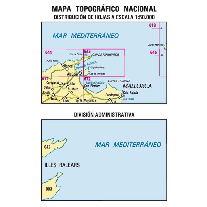 Carte topographique de l'Espagne - Cap de Formentor (Mallorca), n° 0645 | CNIG - 1/50 000 carte pliée CNIG 