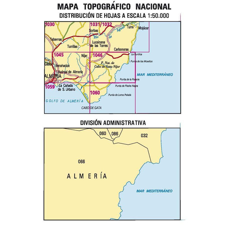 Carte topographique de l'Espagne - Carboneras, n° 1046 | CNIG - 1/50 000 carte pliée CNIG 