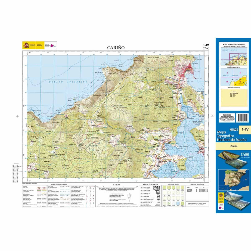 Carte topographique de l'Espagne - Cariño, n° 0001.4 | CNIG - 1/25 000 carte pliée CNIG 