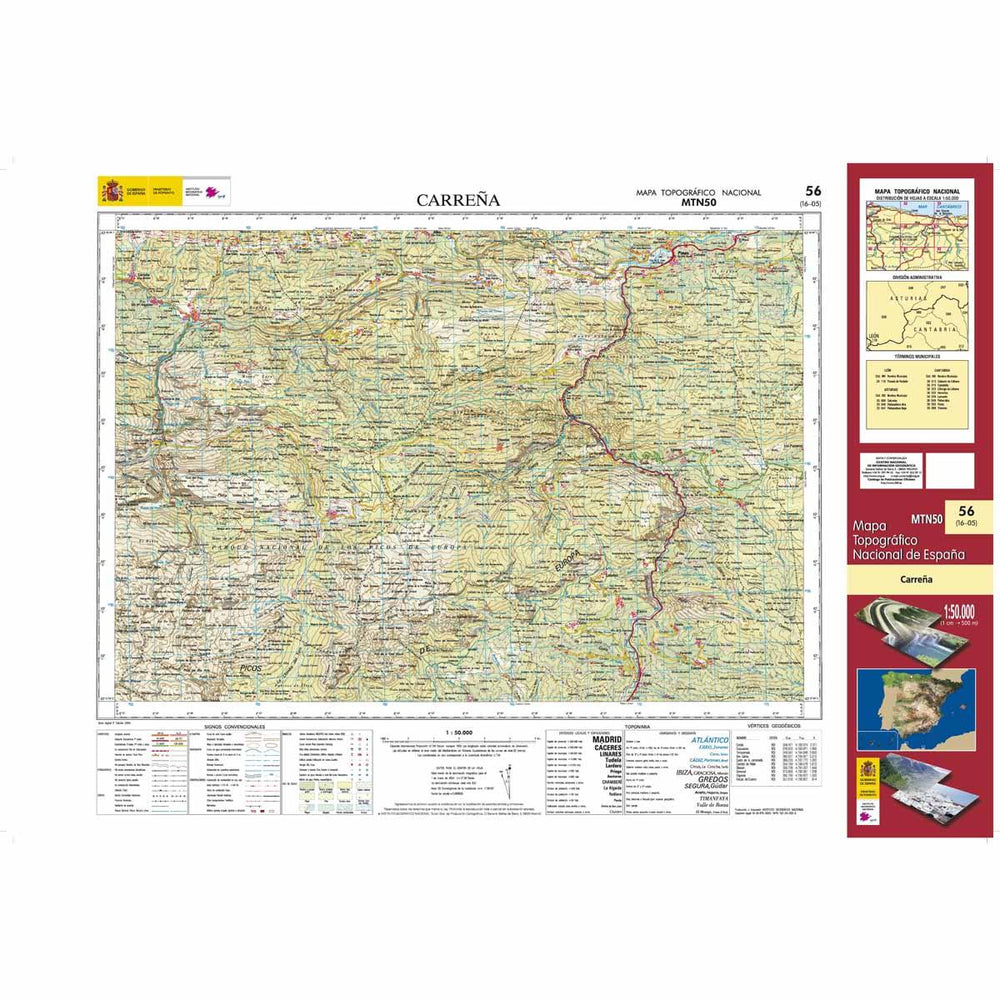 Carte topographique de l'Espagne - Carreña, n° 0056 | CNIG - 1/50 000 carte pliée CNIG 