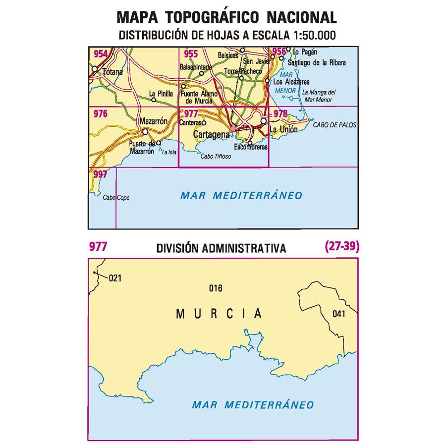 Carte topographique de l'Espagne - Cartagena, n° 0977 | CNIG - 1/50 000 carte pliée CNIG 