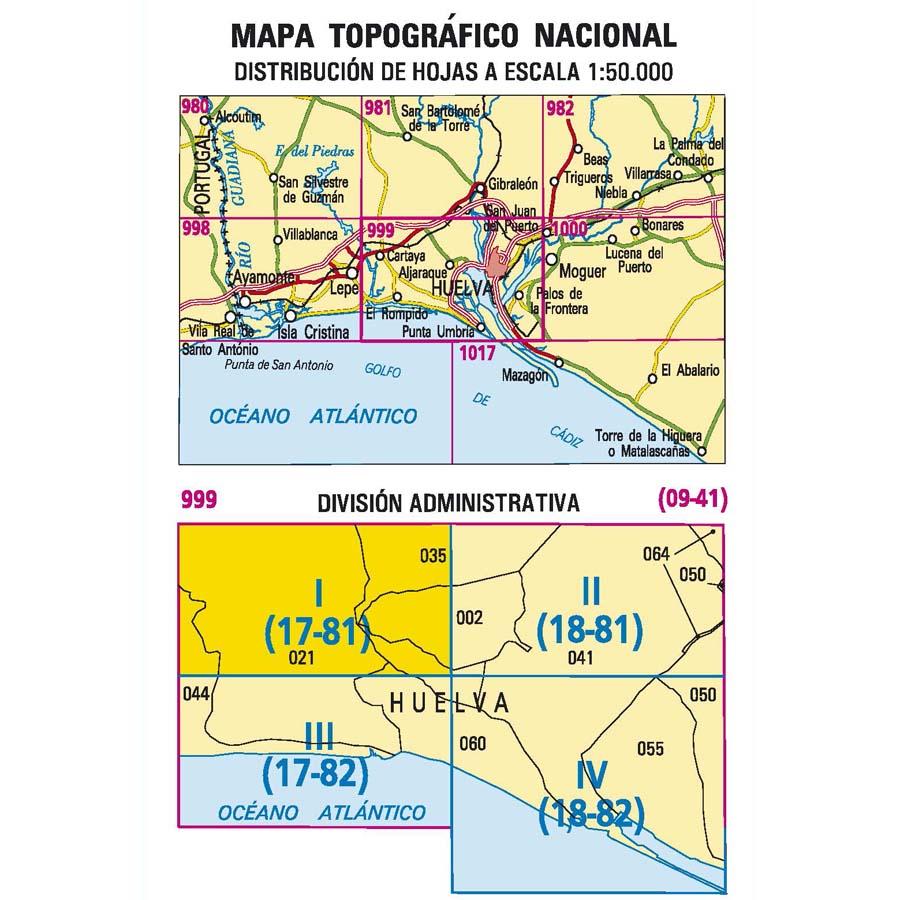 Carte topographique de l'Espagne - Cartaya, n° 0999.1 | CNIG - 1/25 000 carte pliée CNIG 